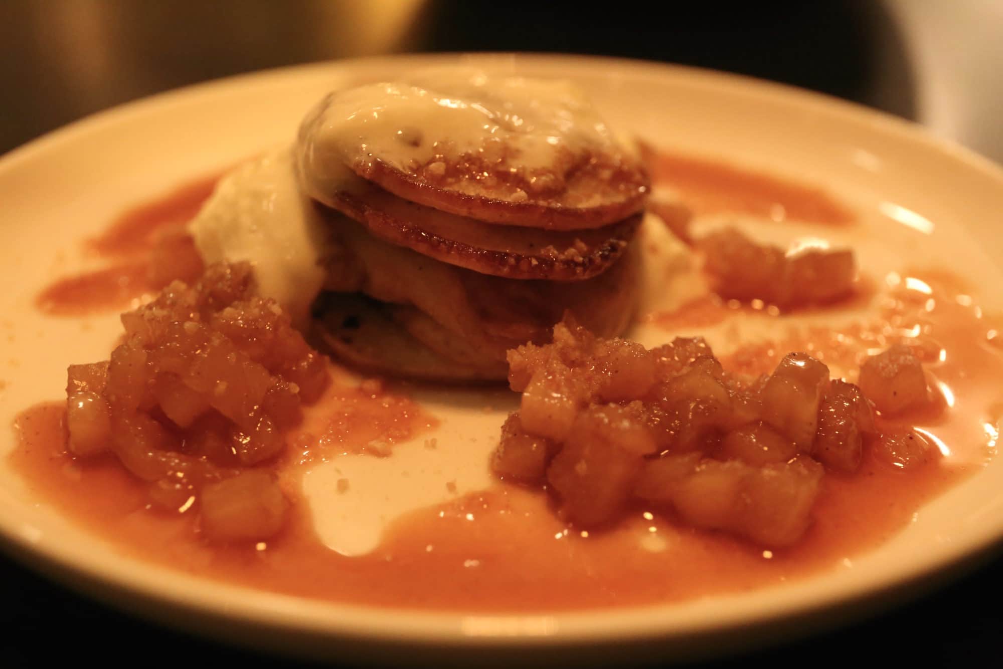 Miss Thing's Toronto: Pancakes with caramelized rum pineapple, coconut sabayon, salted caramel sauce