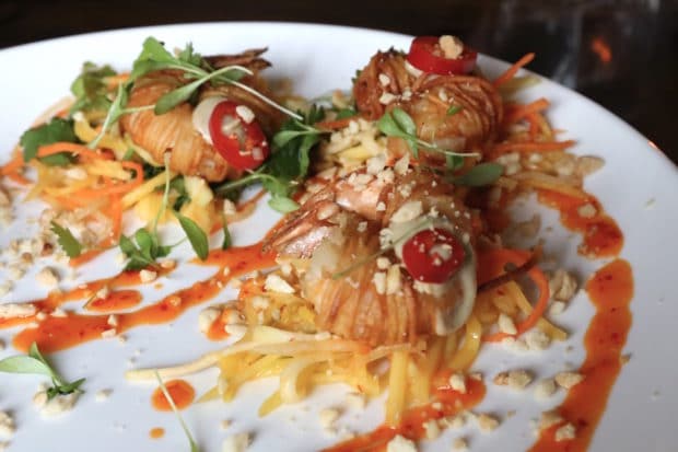Spicy jerk shrimp at The Good Son Toronto.