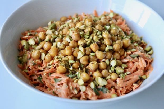 Carrot and Tahini Salad with Crispy Cumin Chickpeas and Pistachios