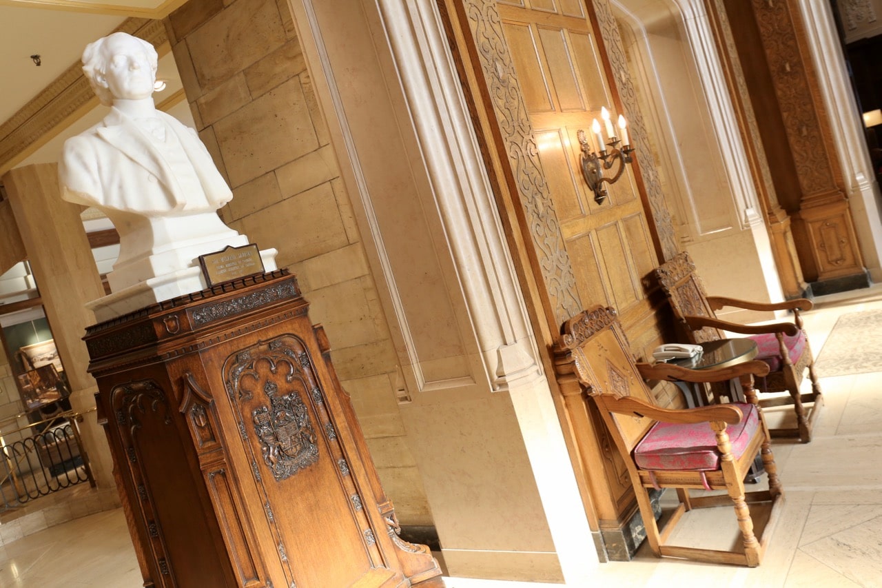 A bust of Sir Wilfrid Laurier in the lobby at Fairmont Ottawa.