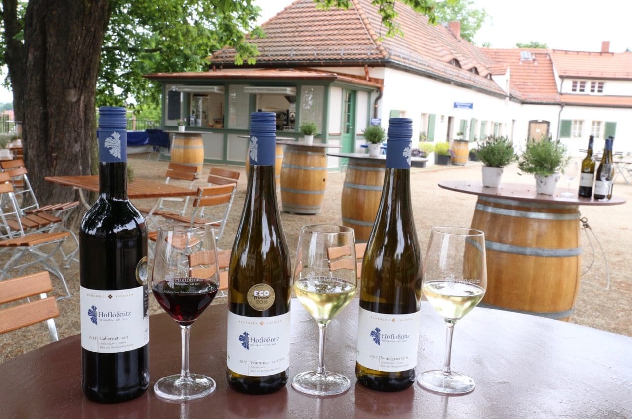 Enjoy an outdoor wine tasting at Hoflössnitz Winery's sun-soaked terrace.