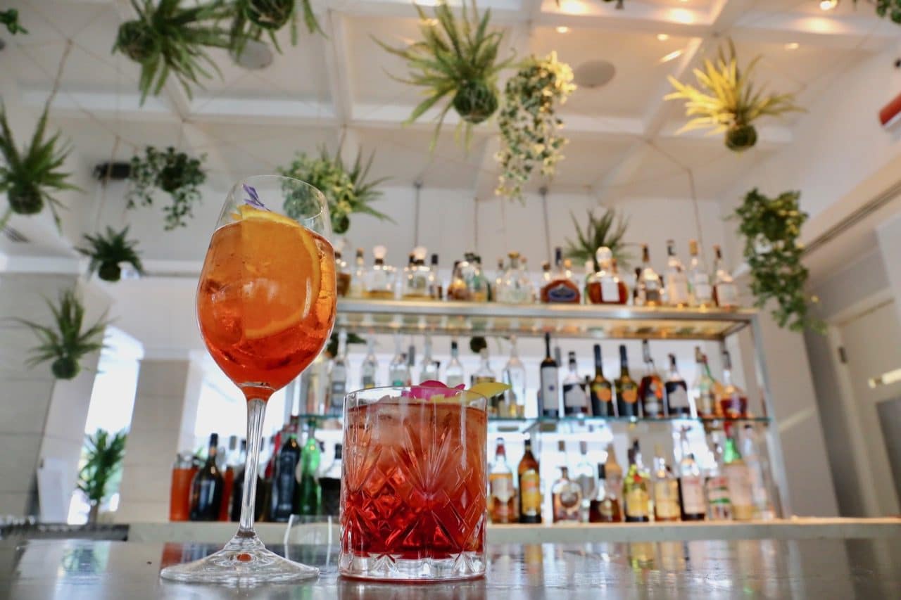 Aperitivo cocktails at Saturnia Hot Springs bar.