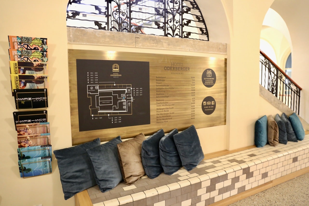 Hotel Oderberger Berlin's chic lobby interior. 