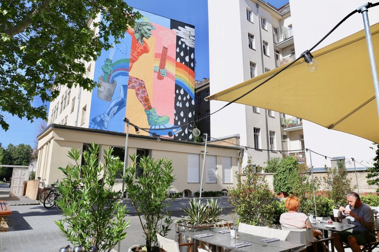 A street art masterpiece can be enjoyed at Restaurant Oderberger's patio.