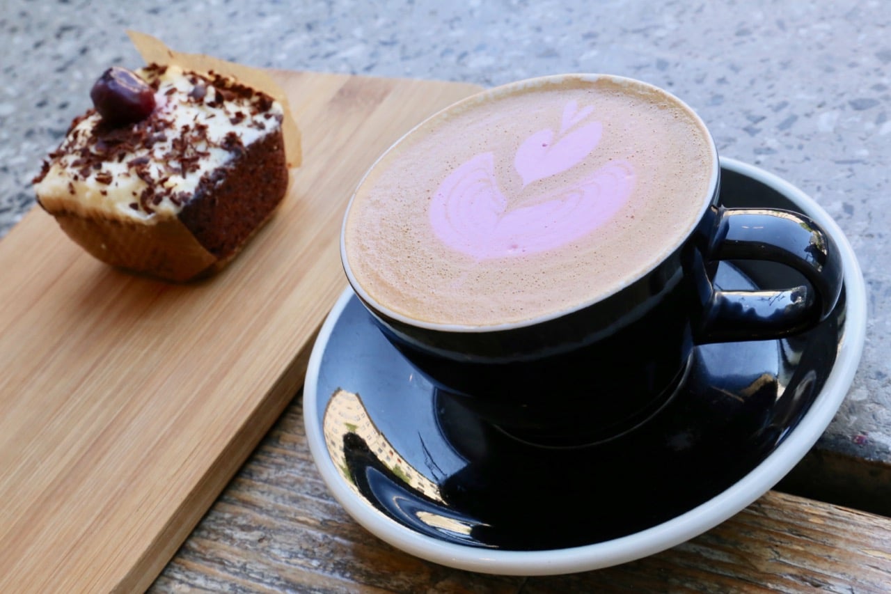 Best Berlin Food: The Barn's Beet Latte with Black Forest Cake.