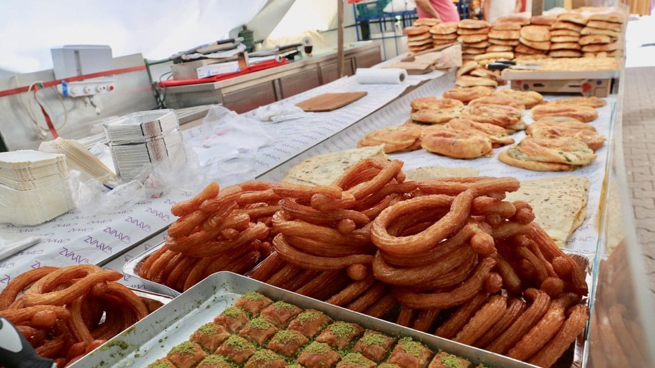 The Turkish Market sells Istanbul-style pastries and bread for a cheap meal.