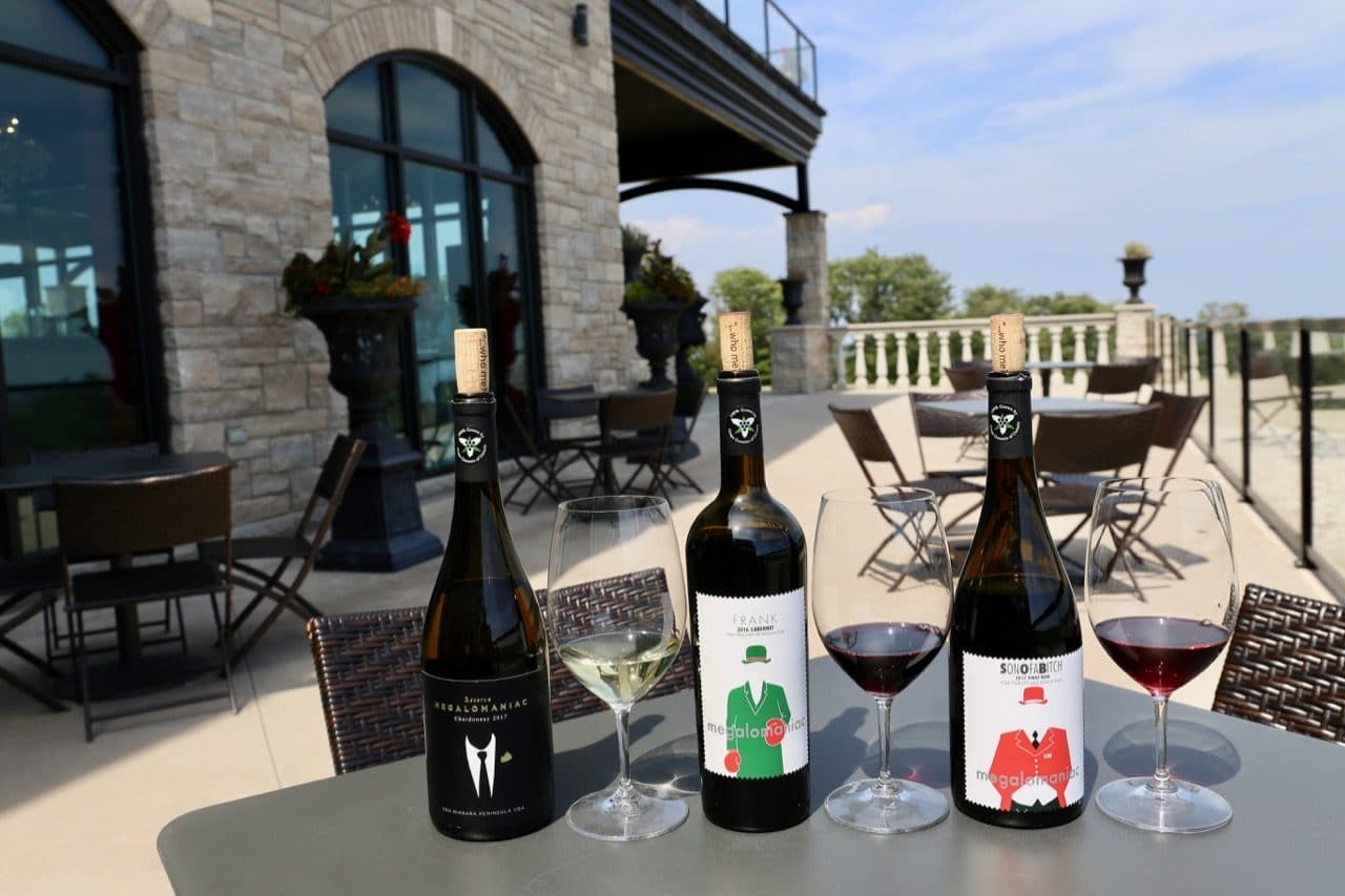 Enjoy a wine tasting on the patio at Megalomaniac Winery.