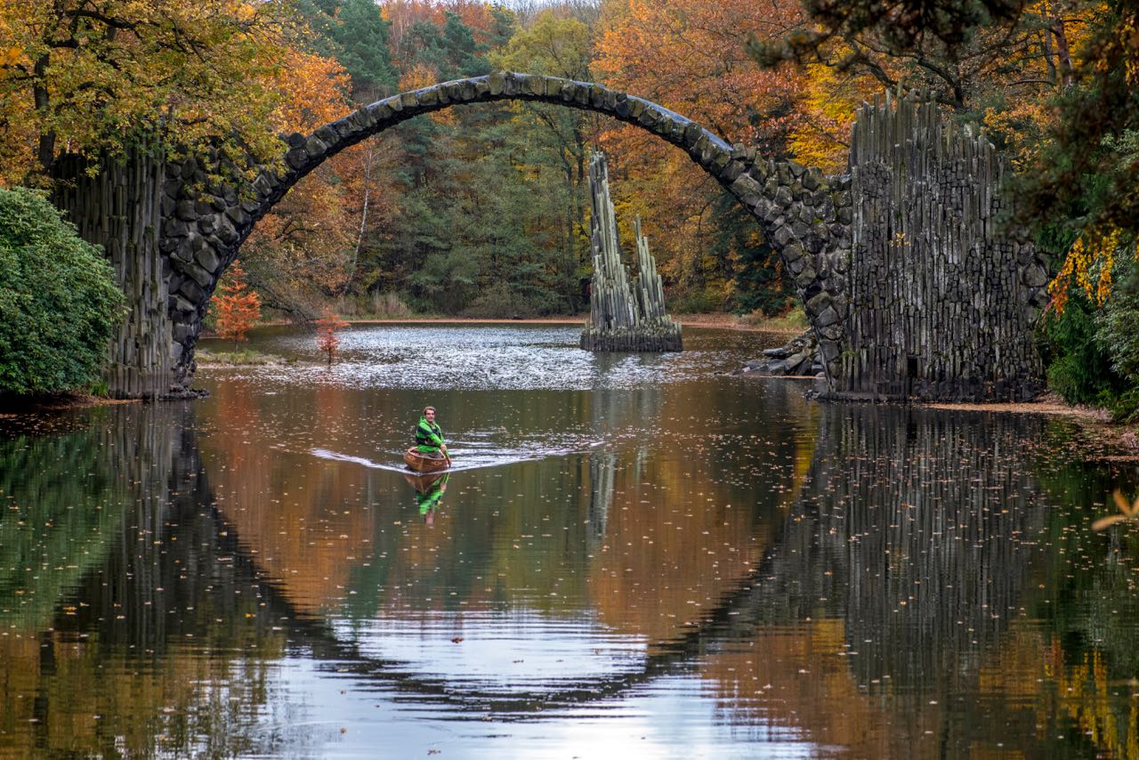 Day Trips From Berlin: Paddle under Rakotzbrucke Devil’s Bridge.