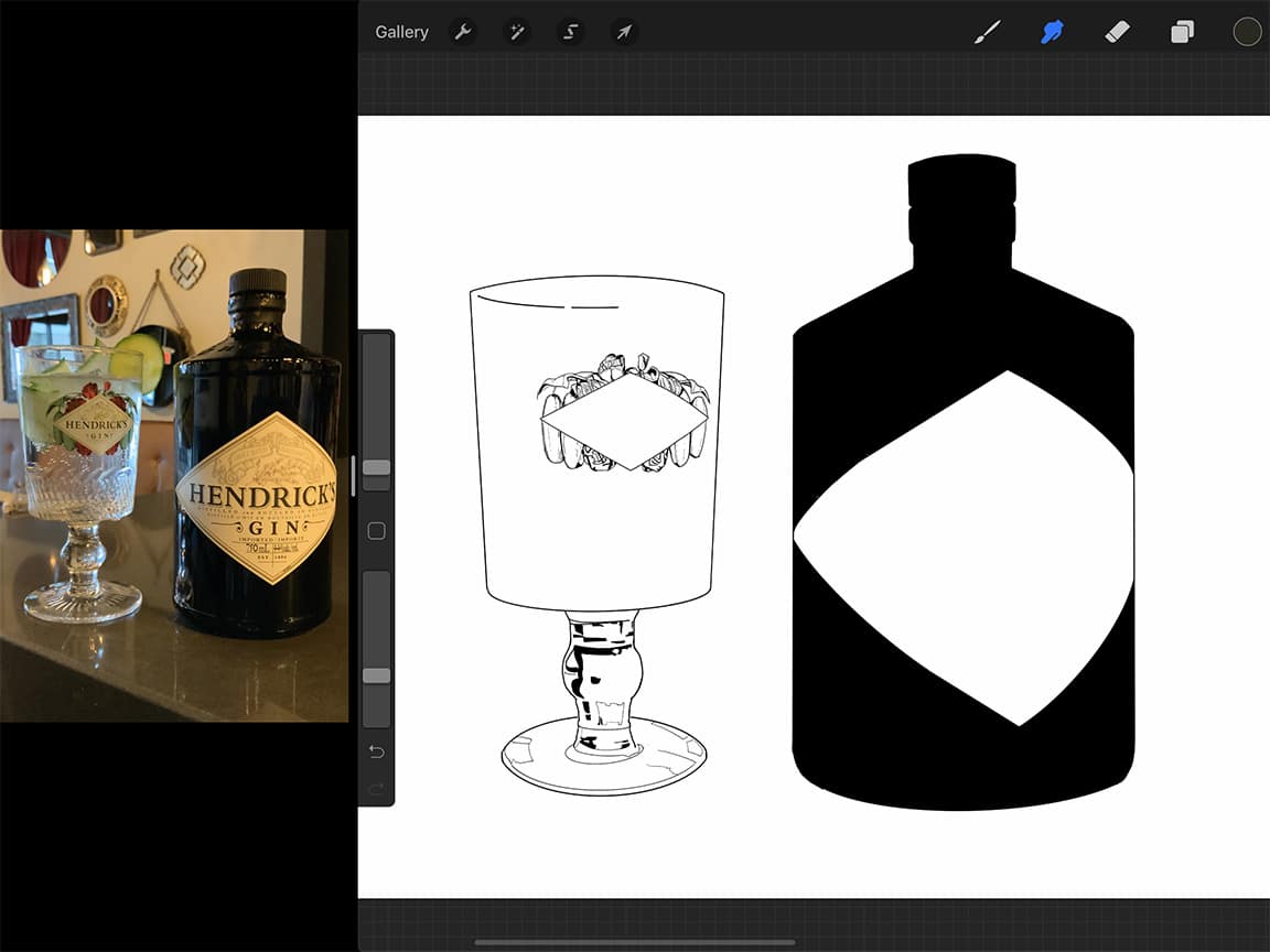 Procreate tutorial: Outlines are an important first step in how to draw a bottle, but they are only the beginning!