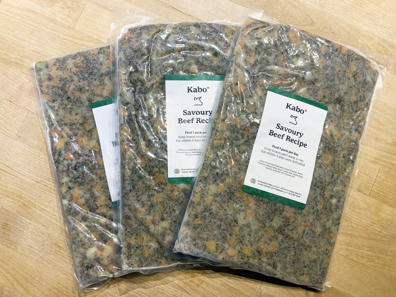 Kabo fresh dog food is delivered in frozen, pre-portioned meals.