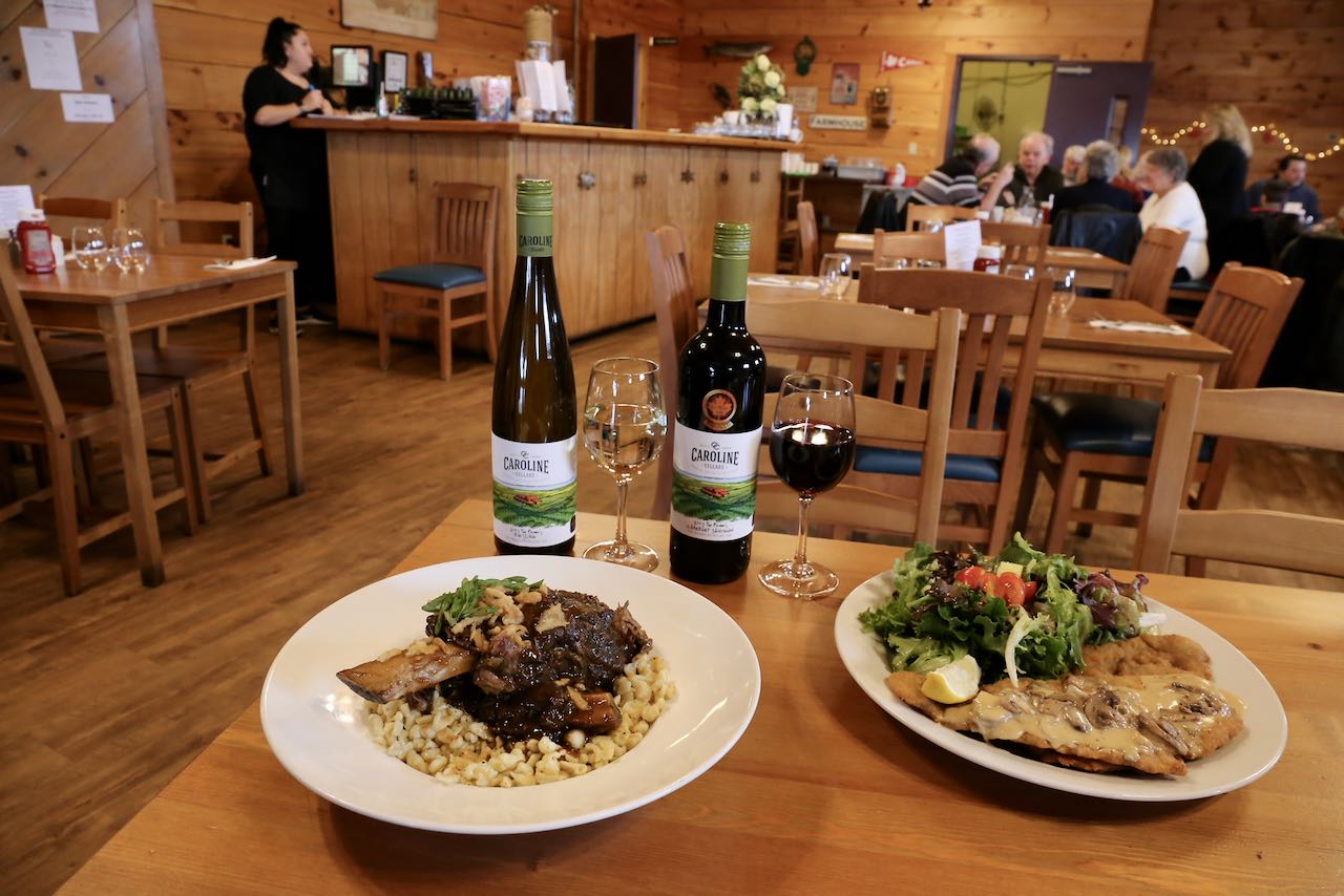 Enjoy hearty German fare at The Farmhouse Cafe at Caroline Cellars.