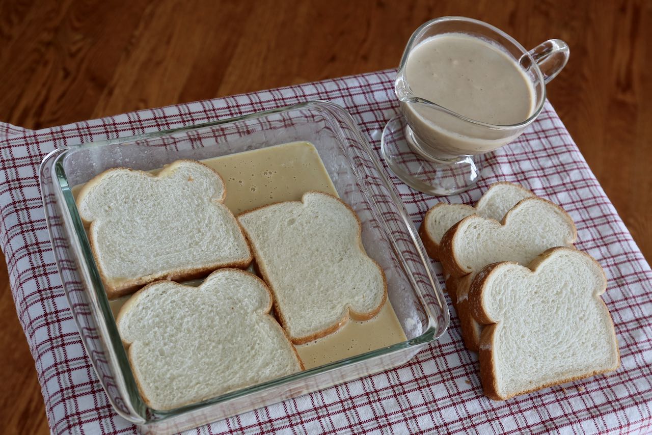 Let bread slices soak in homemade Baileys and egg mixture.