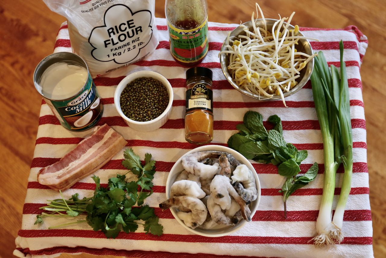 Ingredients you'll need to make Vietnamese Crepe Bánh Xèo.