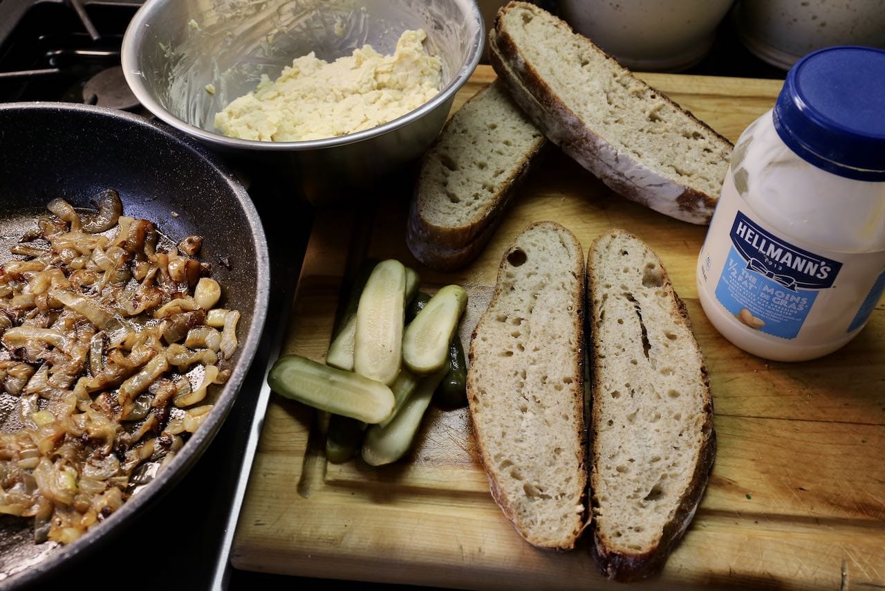 Crispy grilled cheese is stuffed with Gruyere, Cheddar, Cream Cheese and Dijon mustard.