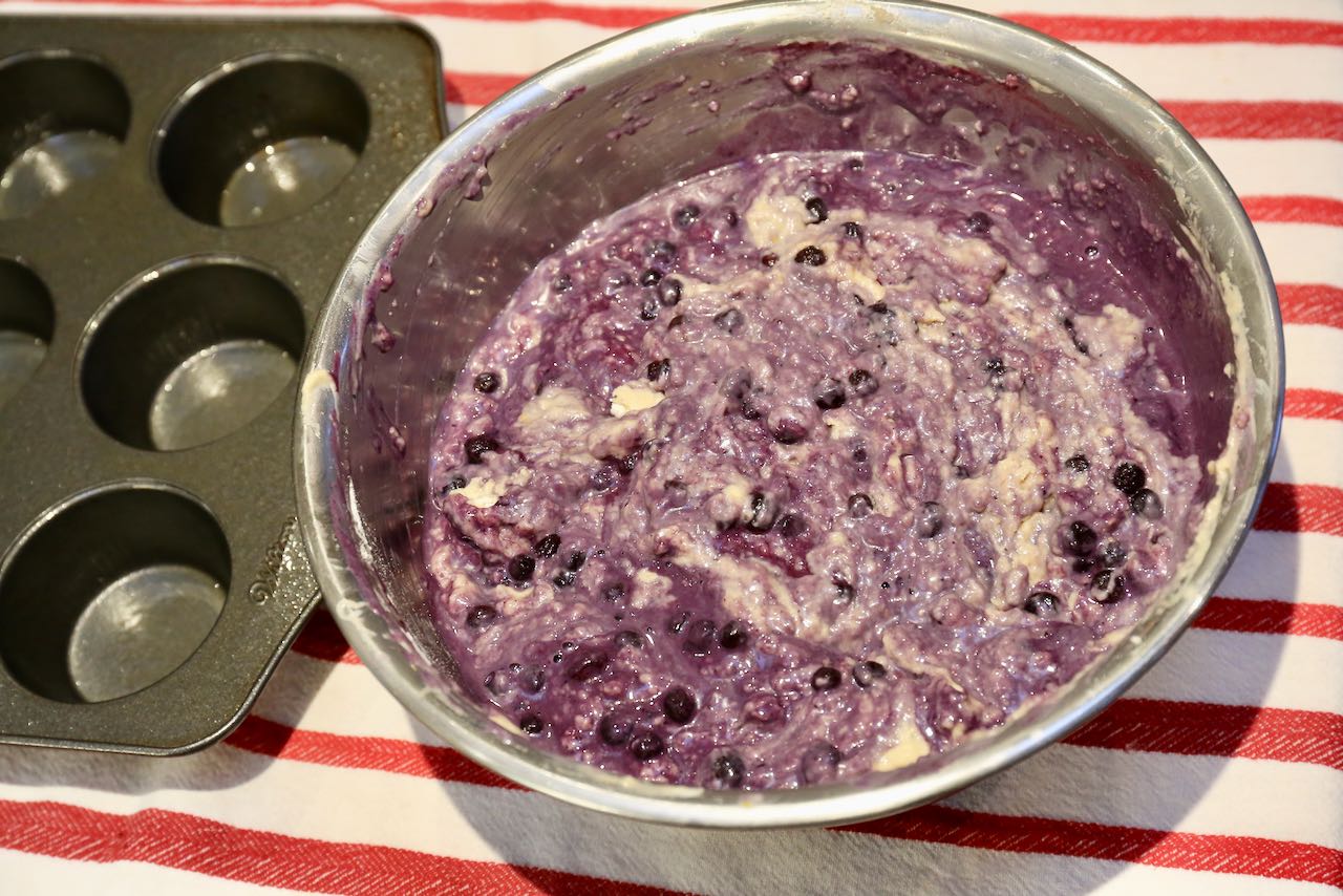 Lightly fold blueberries into Earl Grey Muffin batter.