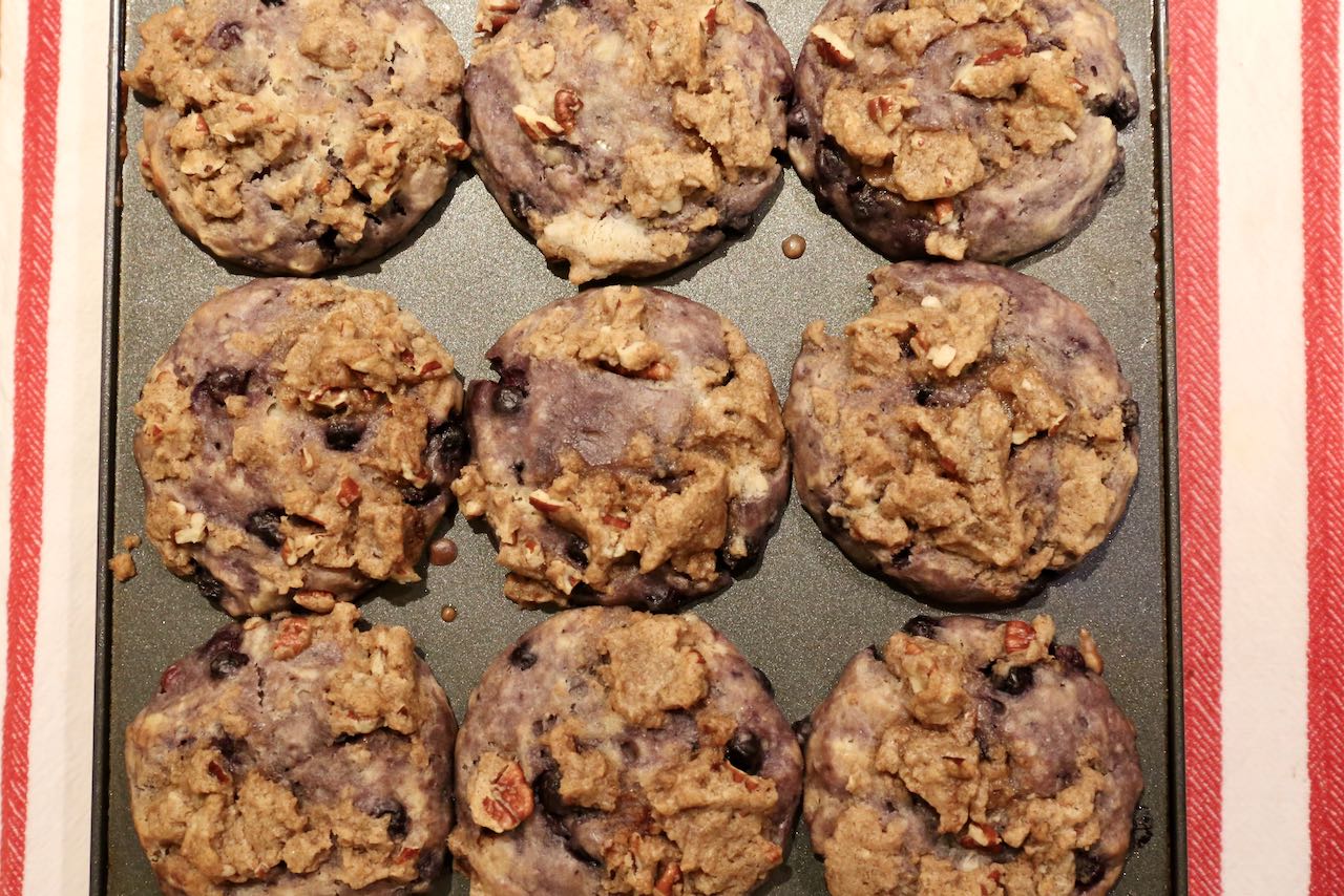 Blueberry Earl Grey Muffins should be baked until golden brown.
