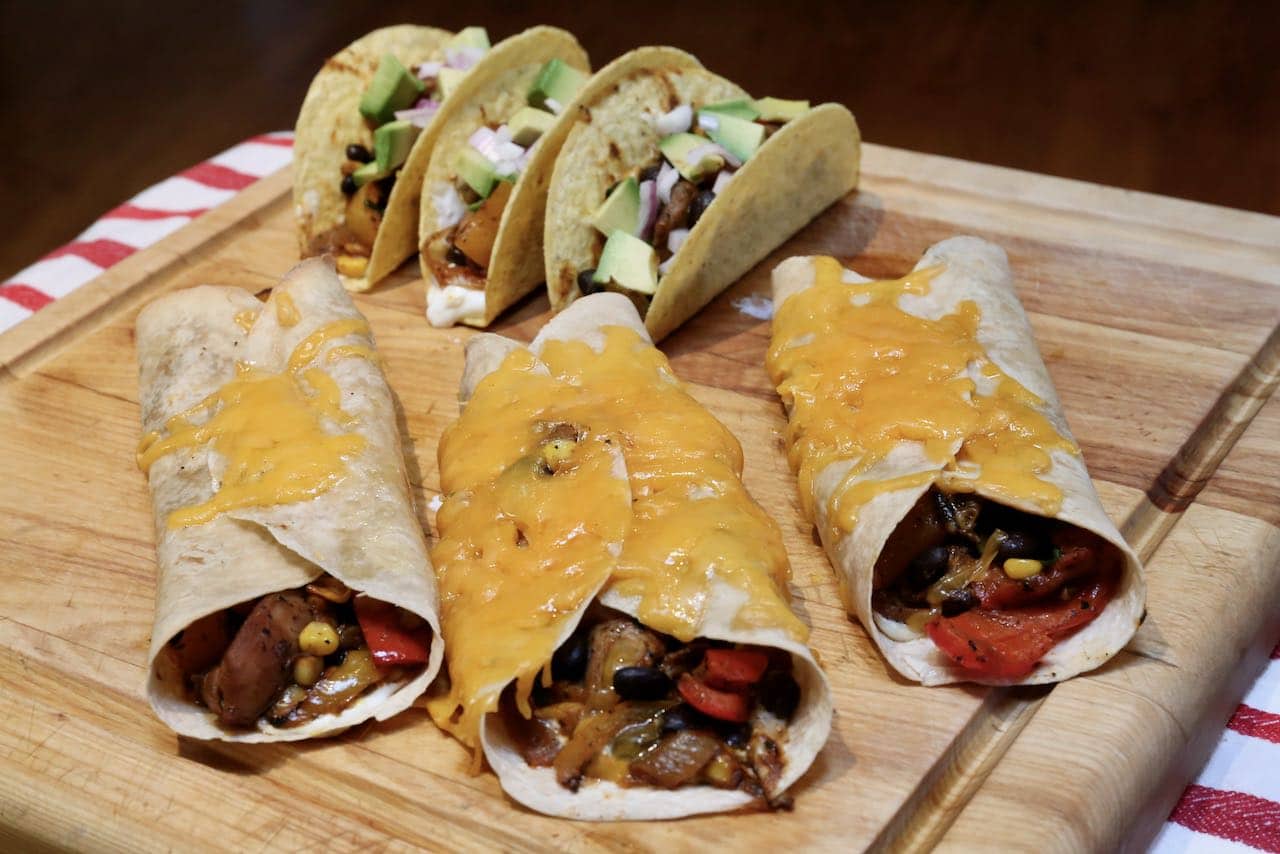 The Chicken Fajita filling can be enjoyed in soft shell tortillas or hard shell tacos.