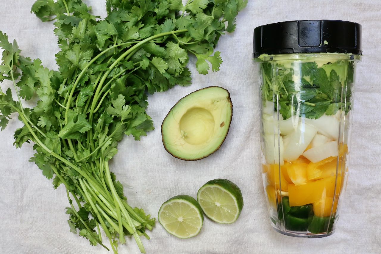 How To Make Guasacaca: Blend raw vegetables in a blender until fully combined, 2-3 minutes.