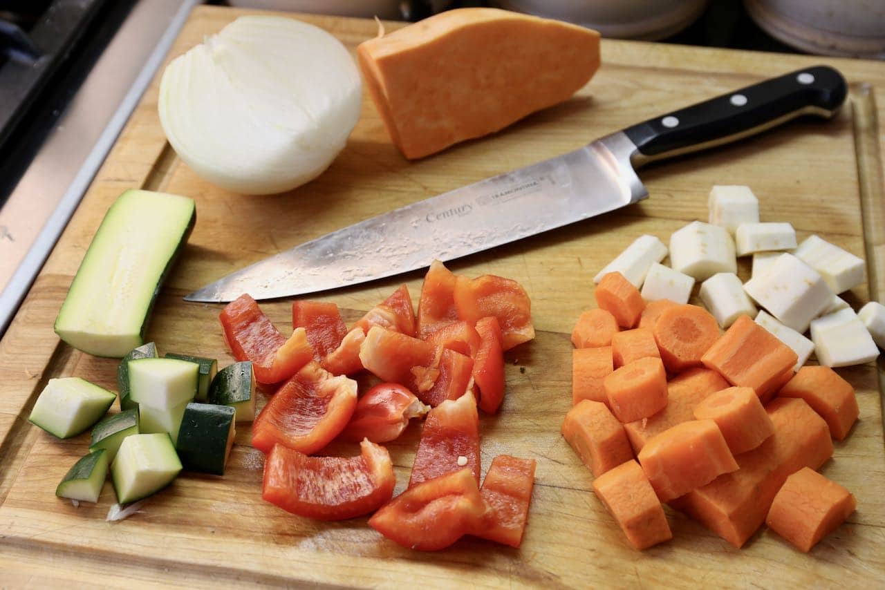 Chop vegetables so they are approximately the same size before roasting.