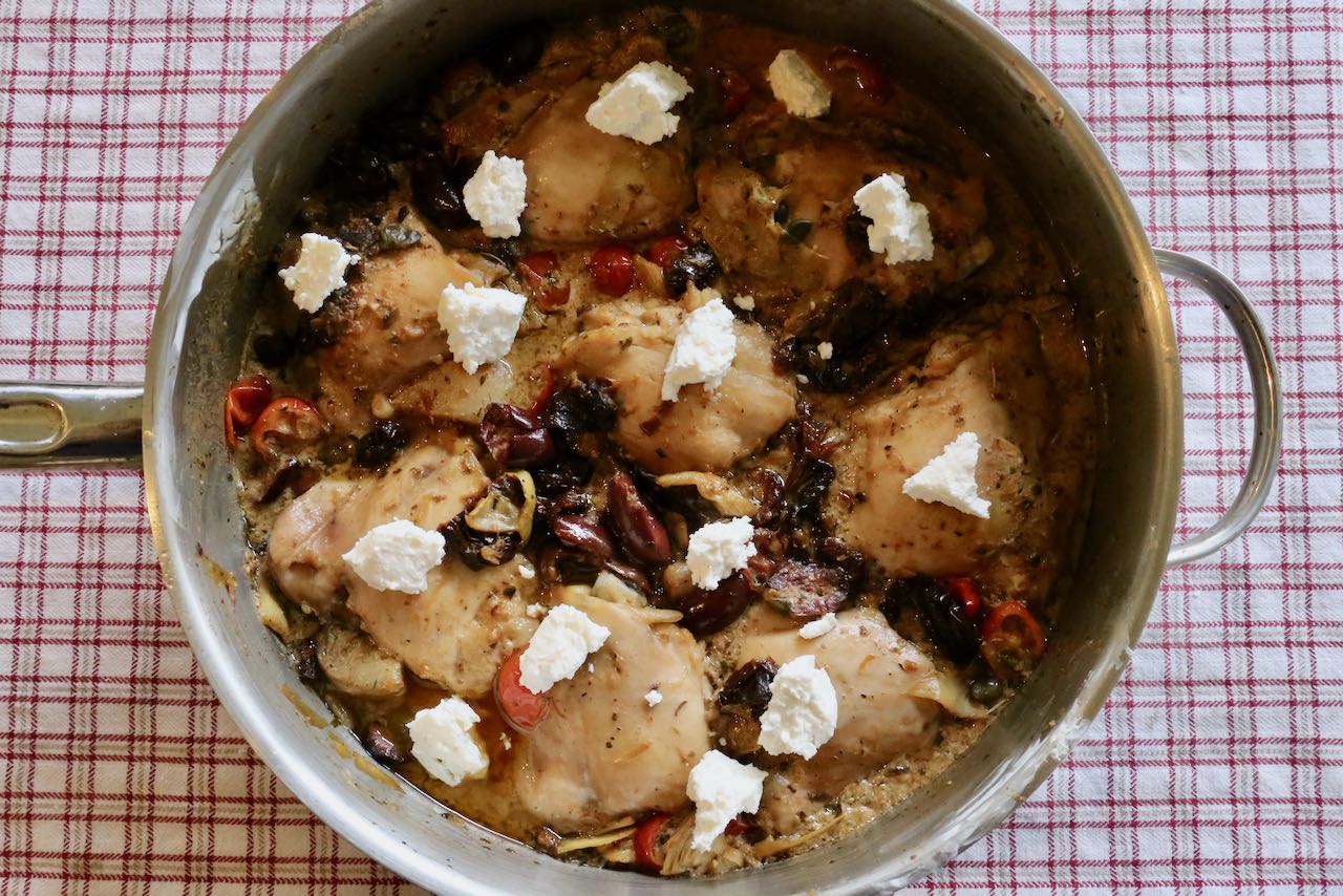 Crumble fresh feta over Mediterranean Chicken Thighs.