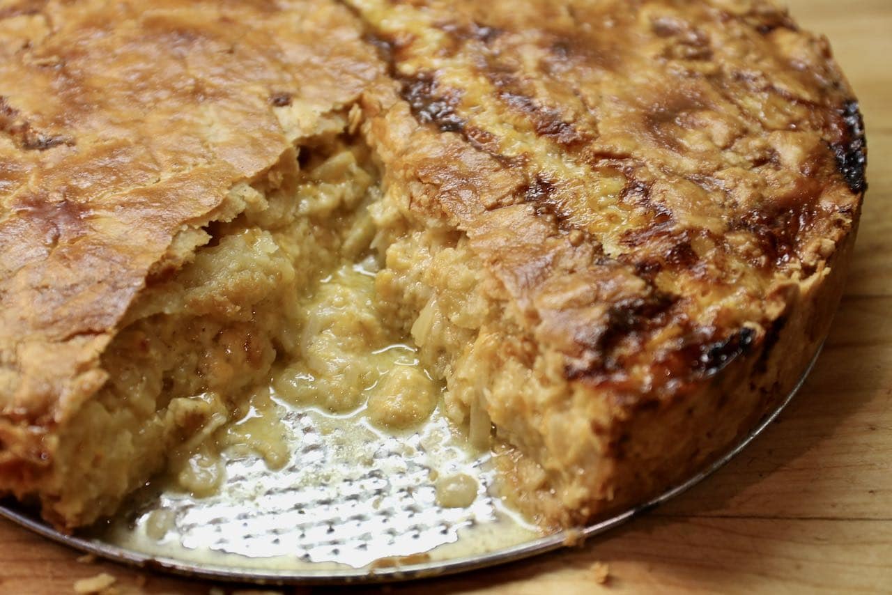 Old School Cheese and Onion Pie features a crunchy exterior and moist and creamy interior.
