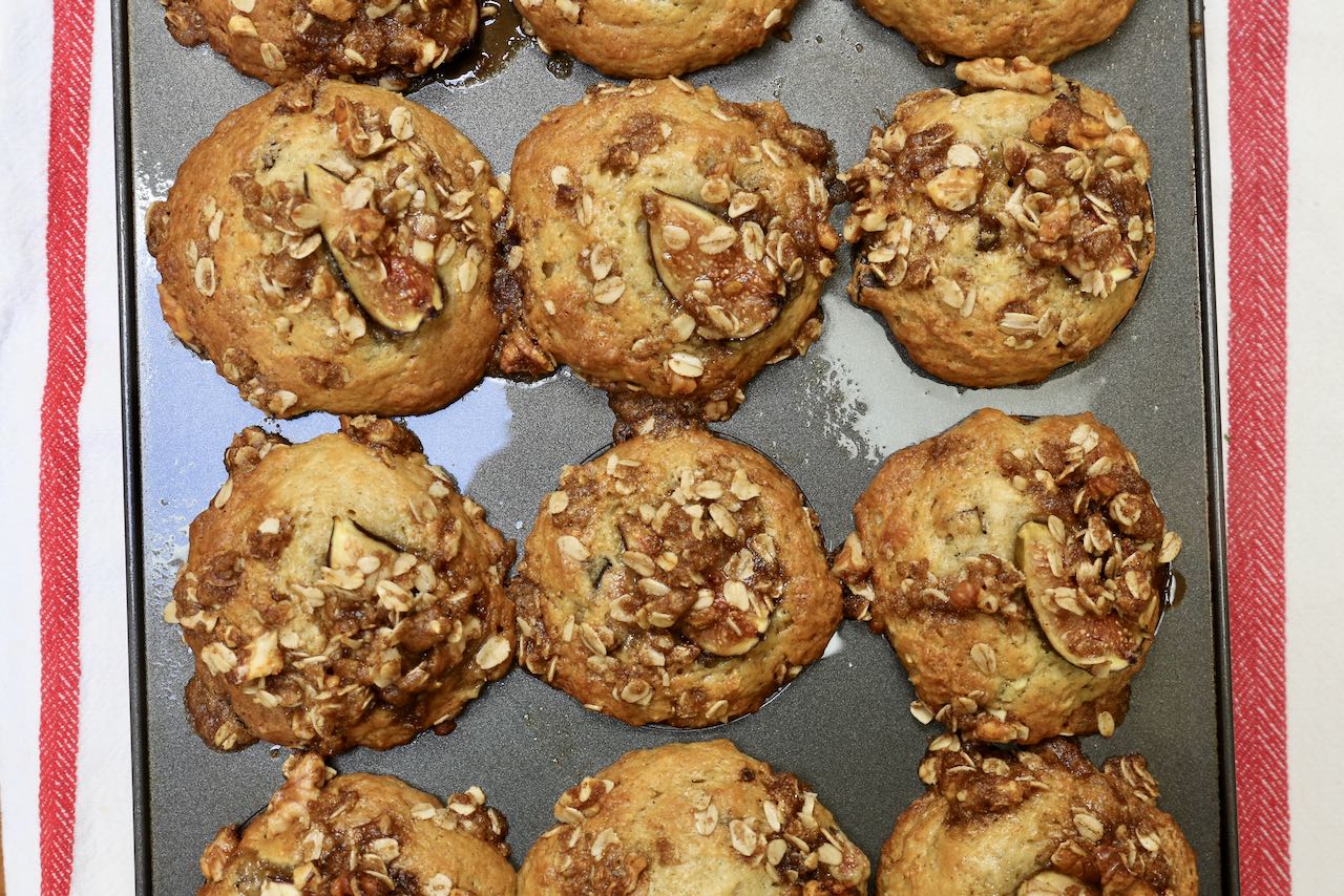 Fig Muffins with oatmeal streusel fresh out of the oven.