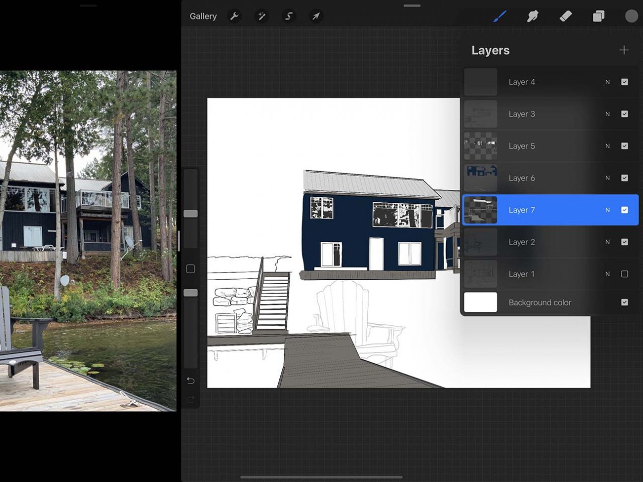 Special digital drawing features like the “alpha lock” are an advantage to drawing a cottage on Procreate