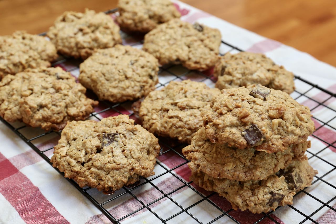 Cool Oat Flour Cookies on a rack before serving.