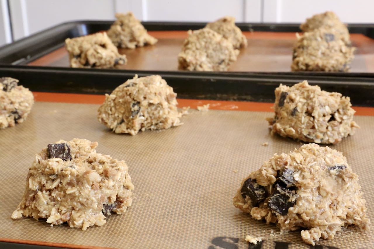 Scoop Oat Flour Cookies onto a lined baking sheet.