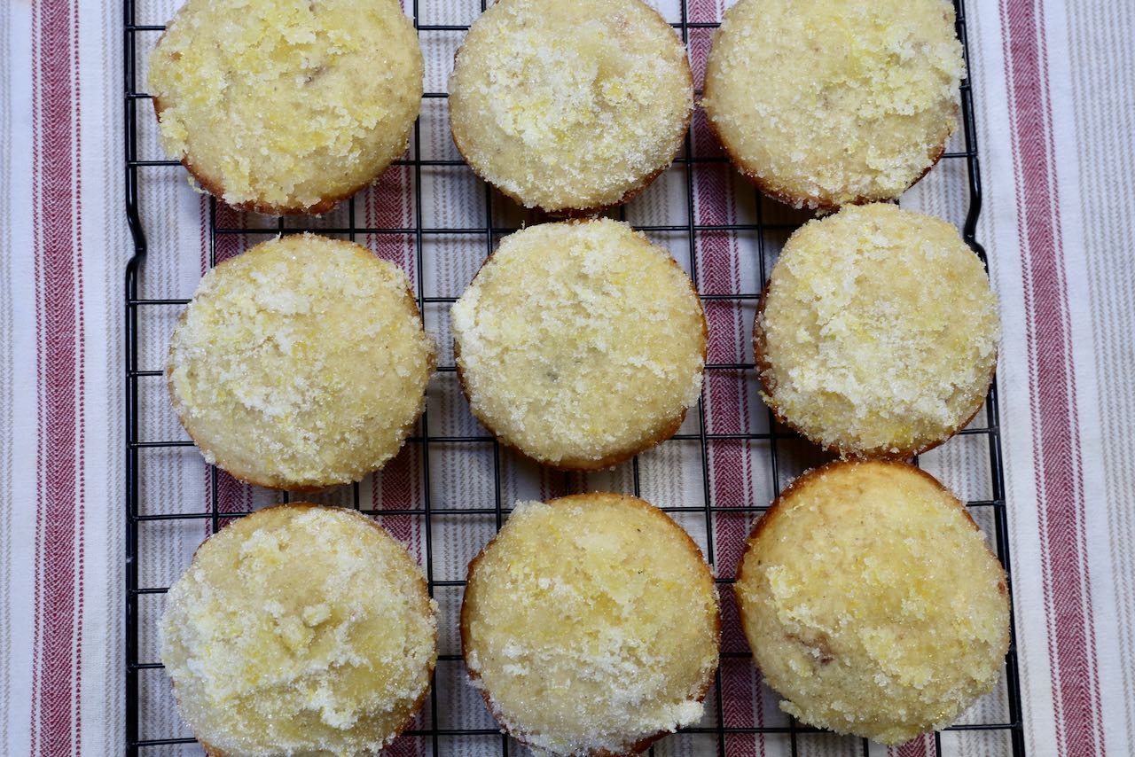Cool Old Fashioned Jam Filled Donut Muffins on a rack before serving.