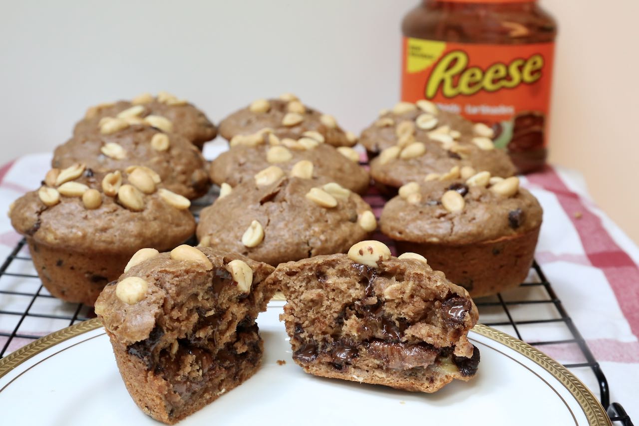 The best Peanut Butter Chocolate Chip Muffins are stuffed with a secret surprise!
