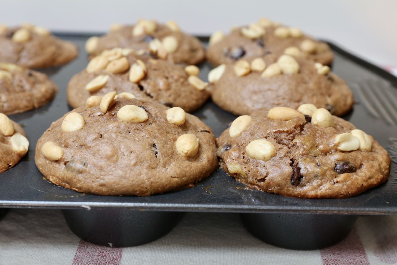 Peanut Butter Chocolate Chip Muffins are a perfect midday snack or late night dessert.