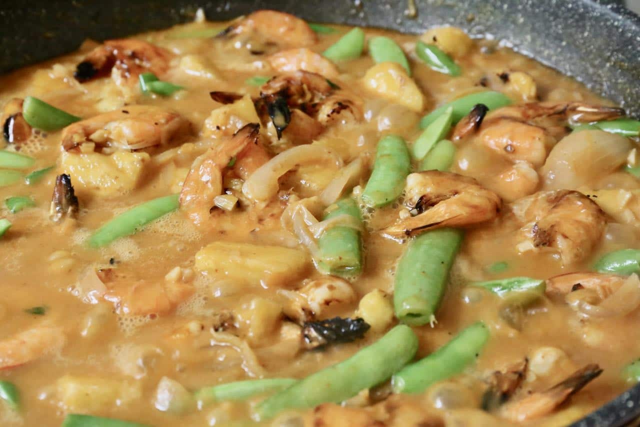 Simmer the Thai Prawn Curry until well combined and the sauce has thickened to your liking.