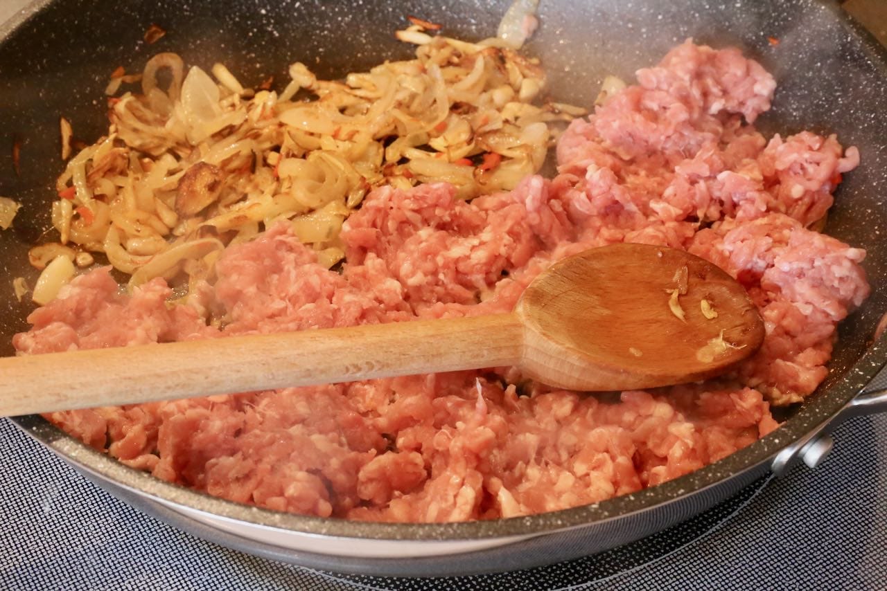 Pad Kra Pao is traditionally made in Thailand with minced pork.