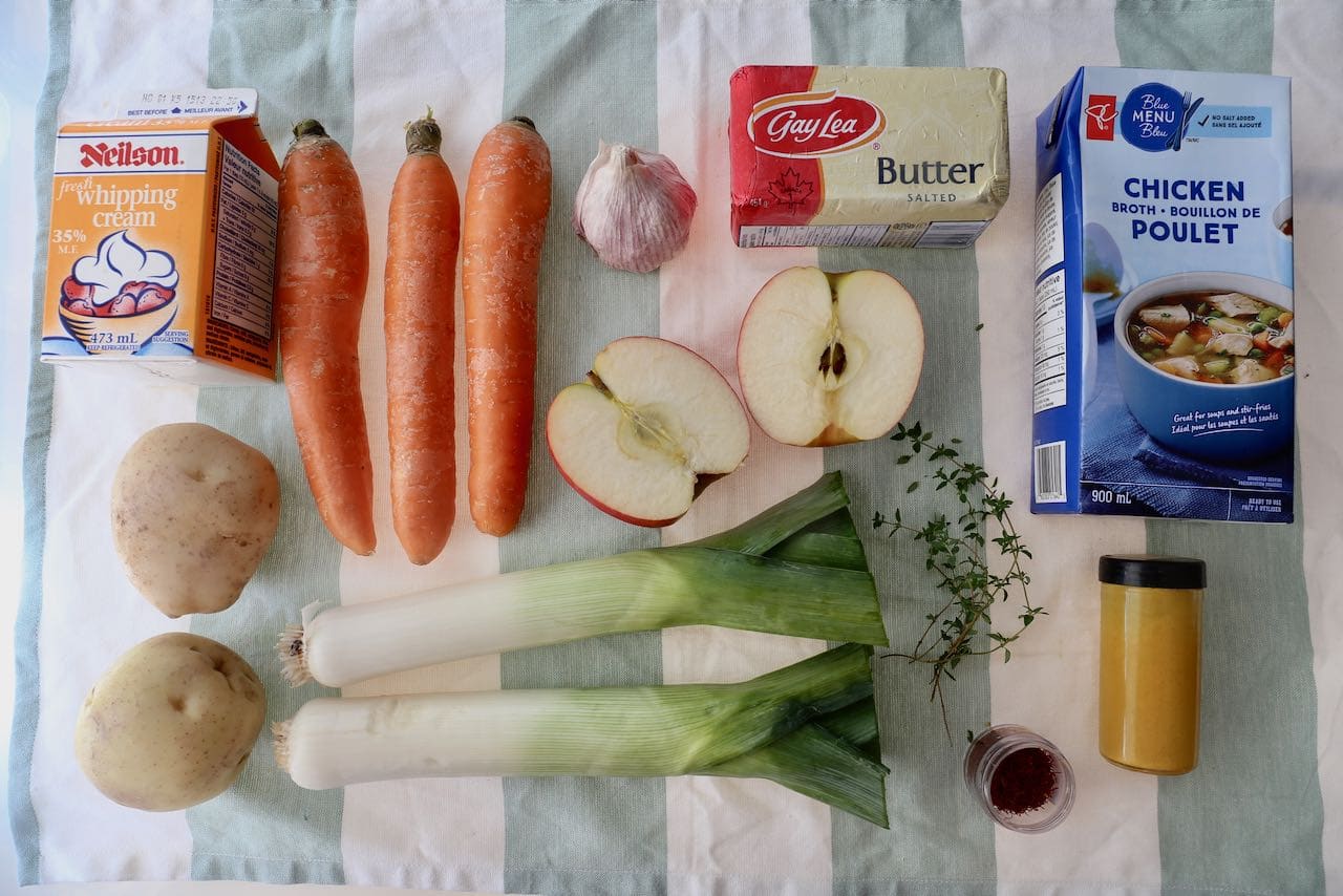 Ingredients you'll need to make our Healthy Carrot and Leek Soup recipe.
