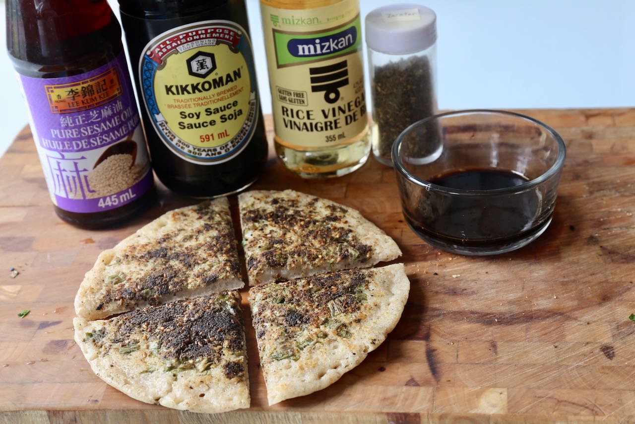Scallion Flatbread topped with za'atar is our favourite quick & easy sourdough discard recipe. 