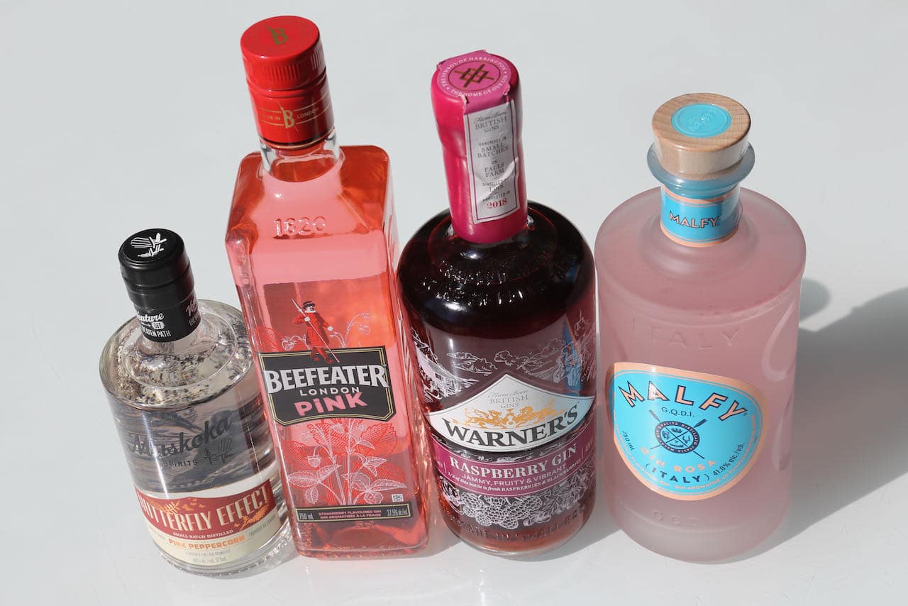 Pink Gins from Muskoka Brewery, Beefeater, Warner's and Malfy.