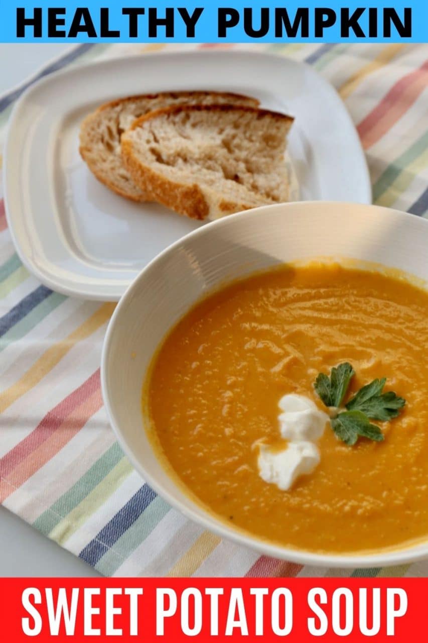 Save our Healthy Pumpkin and Sweet Potato Soup recipe to Pinterest!