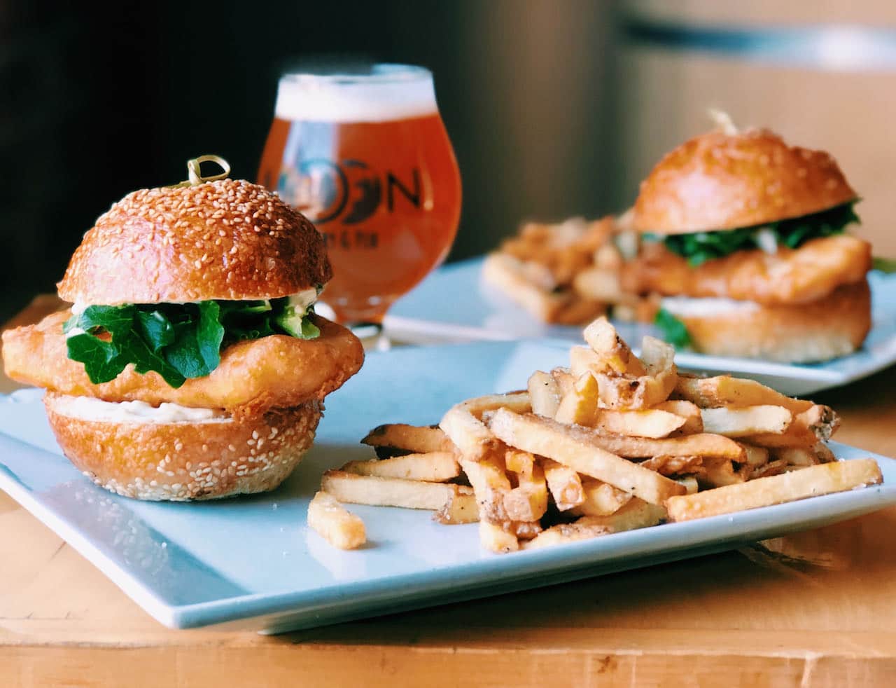 Enjoy lunch or dinner with a fresh pint at Moon Under Water Brewery.
