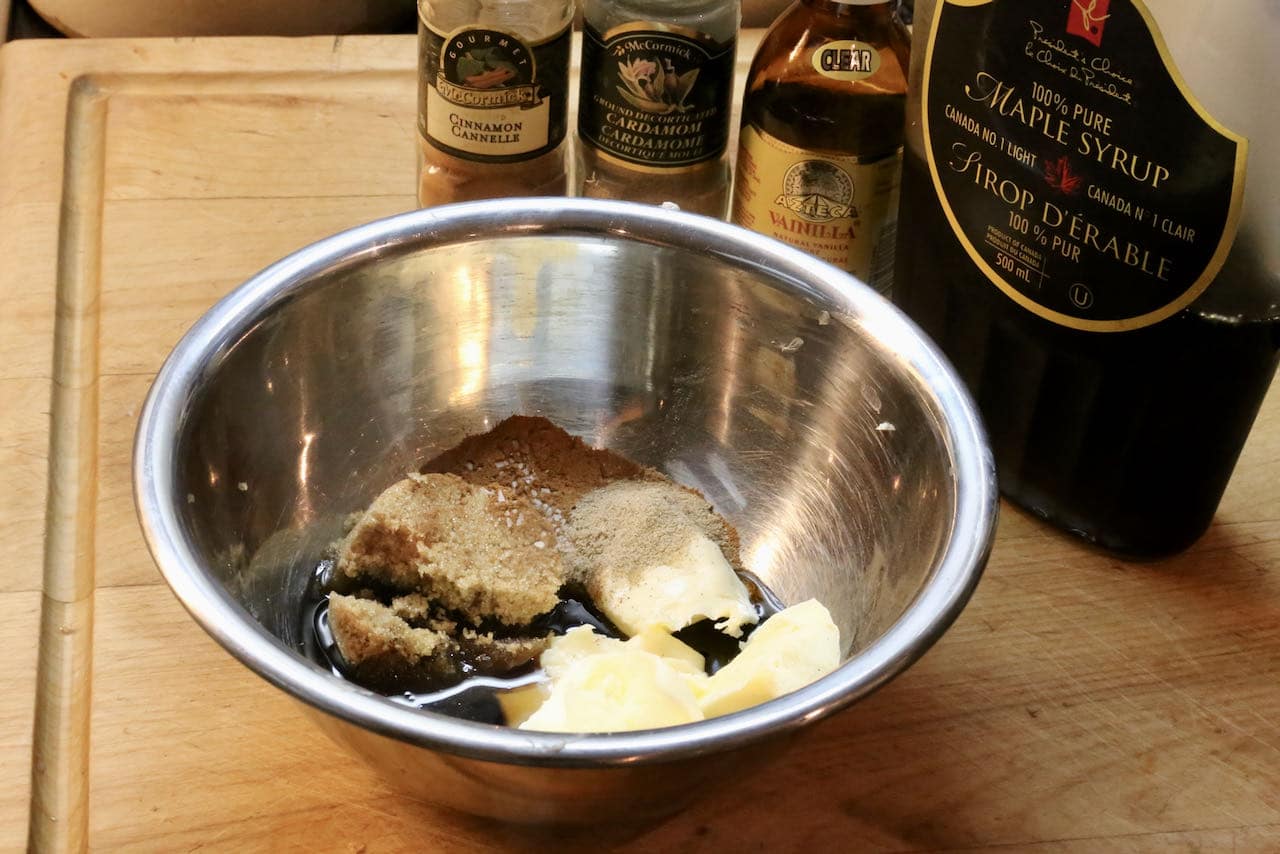 Swedish Cardamom Buns Filling: Mix butter, brown sugar, vanilla and spices.
