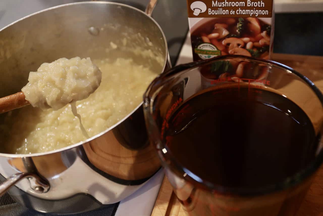 Our Vegetarian French Onion Soup is made of vegan mushroom broth.