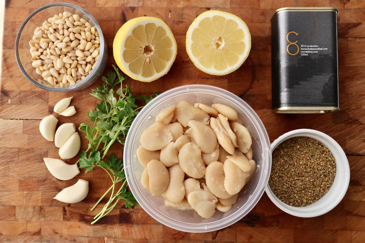 Middle Eastern Butter Bean Dip features parsley, garlic, lemon, pine nuts and za'atar.