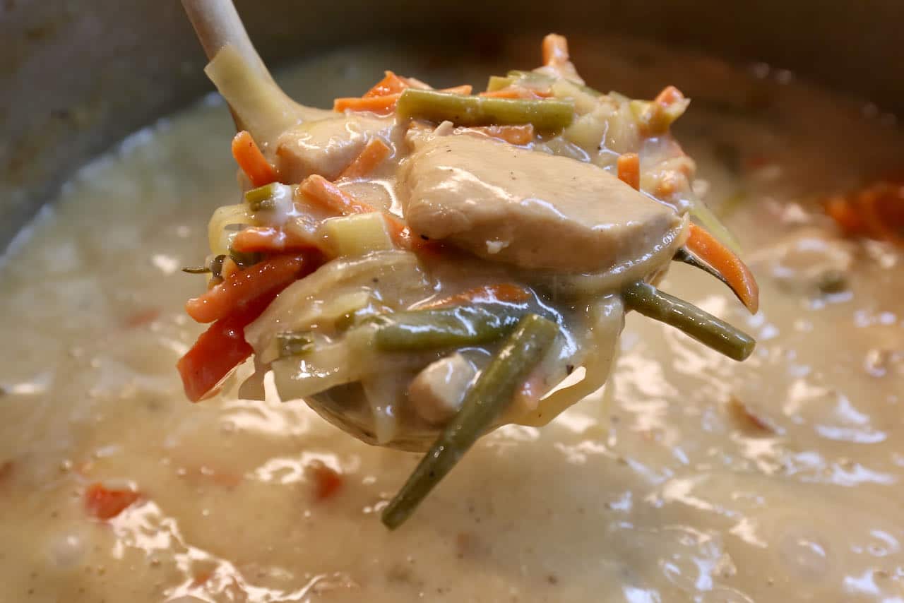 Authentic Chicken Manchow Soup is thickened with cornstarch.