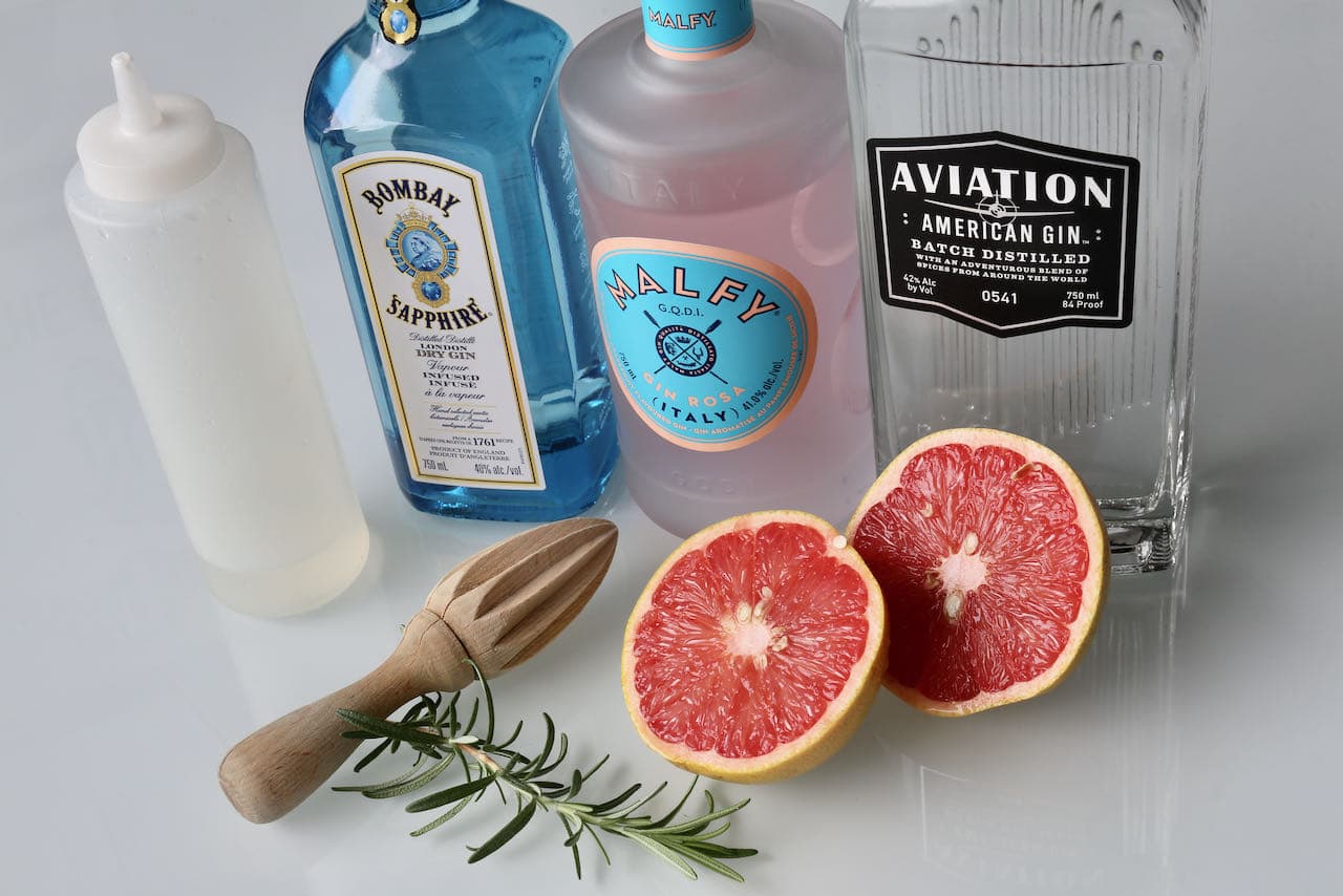 Easy homemade Grapefruit Gin Cocktail ingredients.