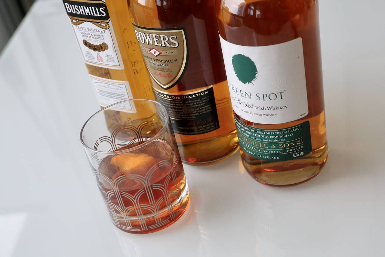 Serve the Irish whiskey cocktail in a handsome rocks glass. 