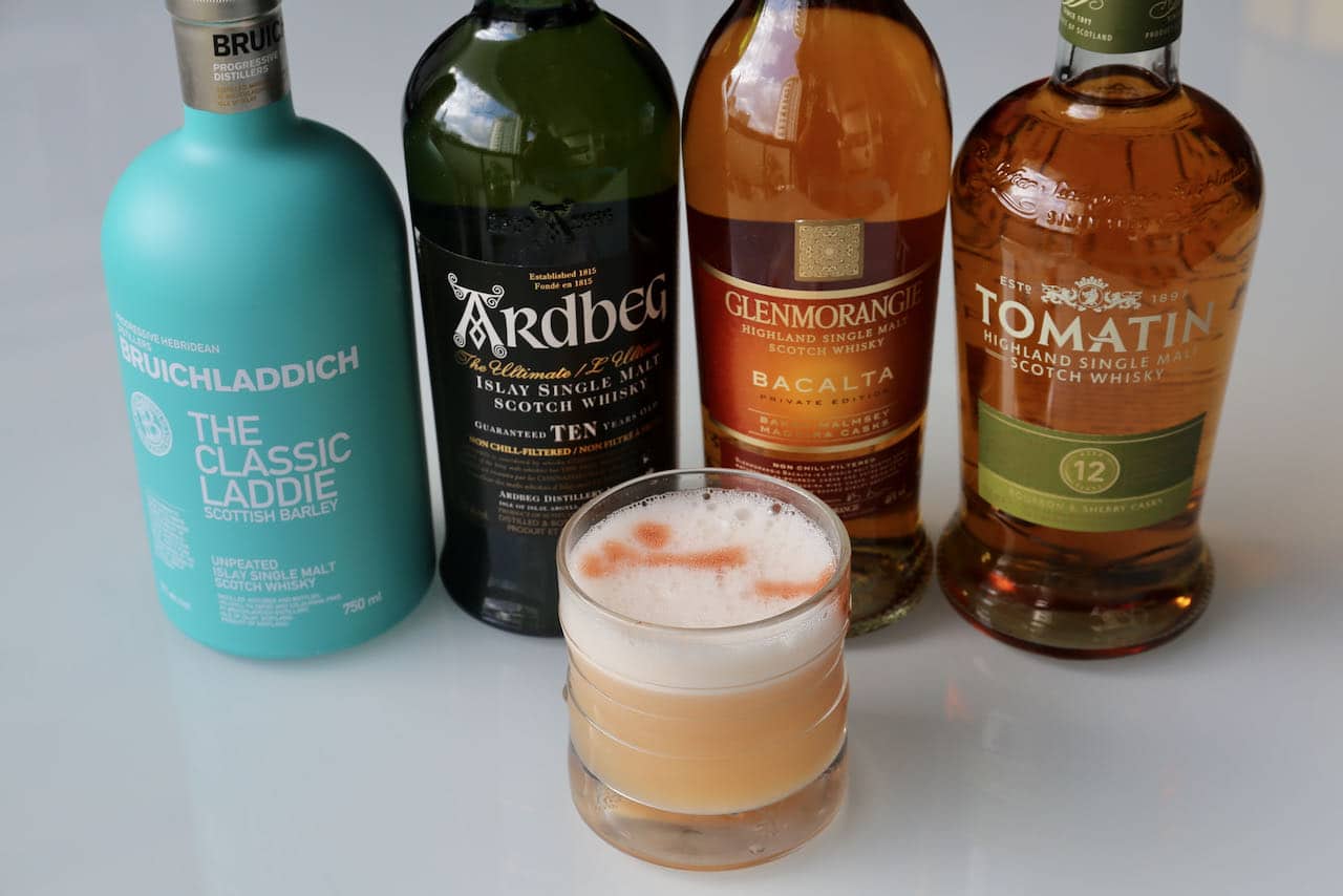 Traditional Scotch Sour recipes feature whisky, lemon juice, bitters and frothy egg white.