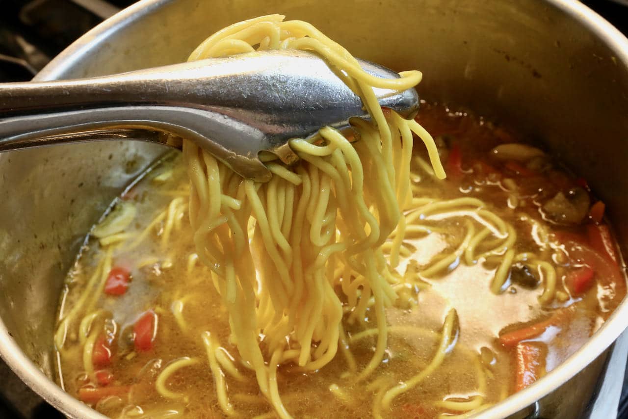 Our Veg Thukpa recipe features chewy Chinese egg noodles.