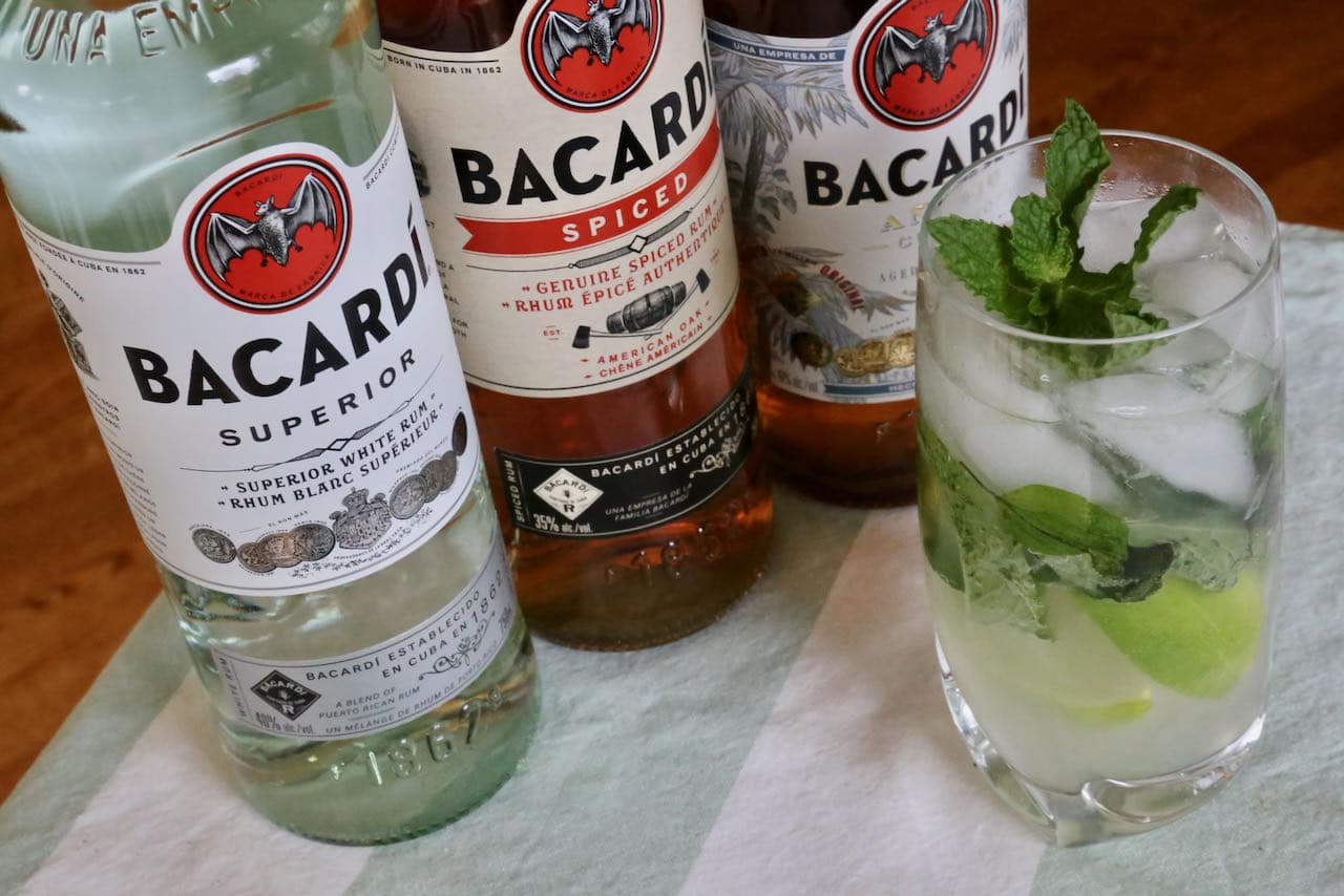 Serve a Bacardi Mojito with whole ice cubes or crushed ice in a highball or rocks glass.