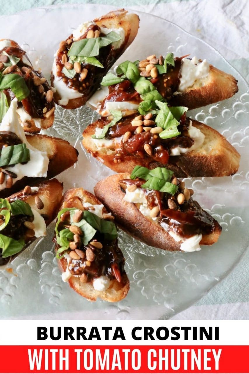 Save our homemade Burrata Bruschetta Crostini recipe to Pinterest!