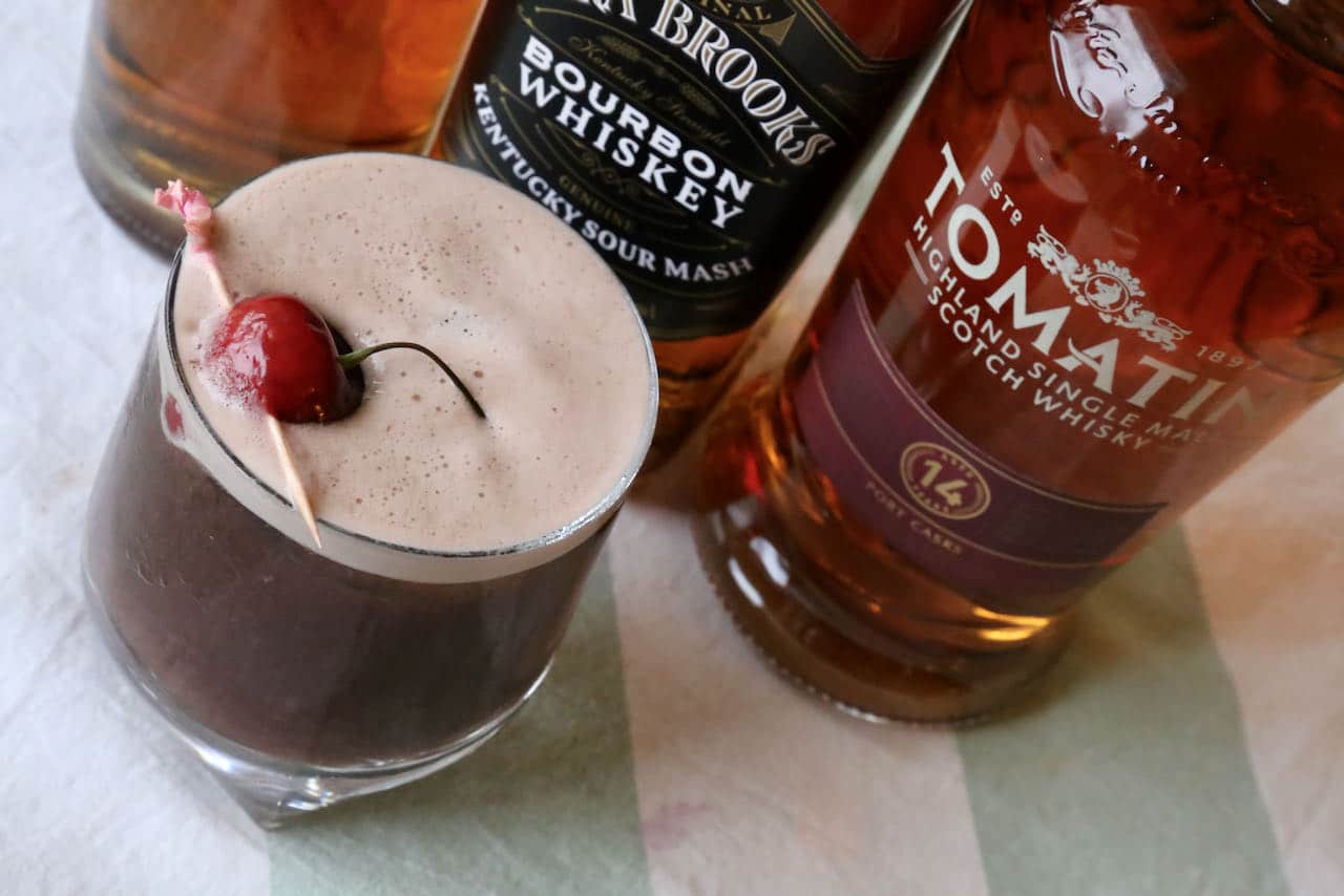 We love serving Cherry Whiskey Sour cocktails at summer barbecues when fresh cherries are in season.